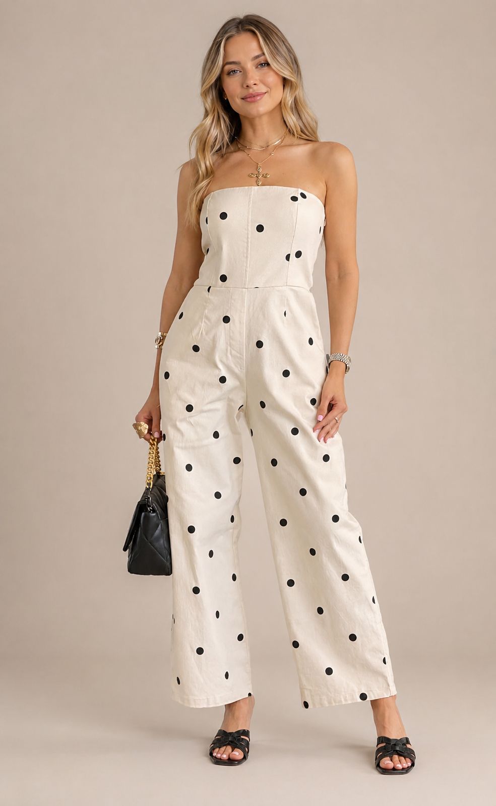 ANNE POLKA DOTS WHITE JUMPSUIT