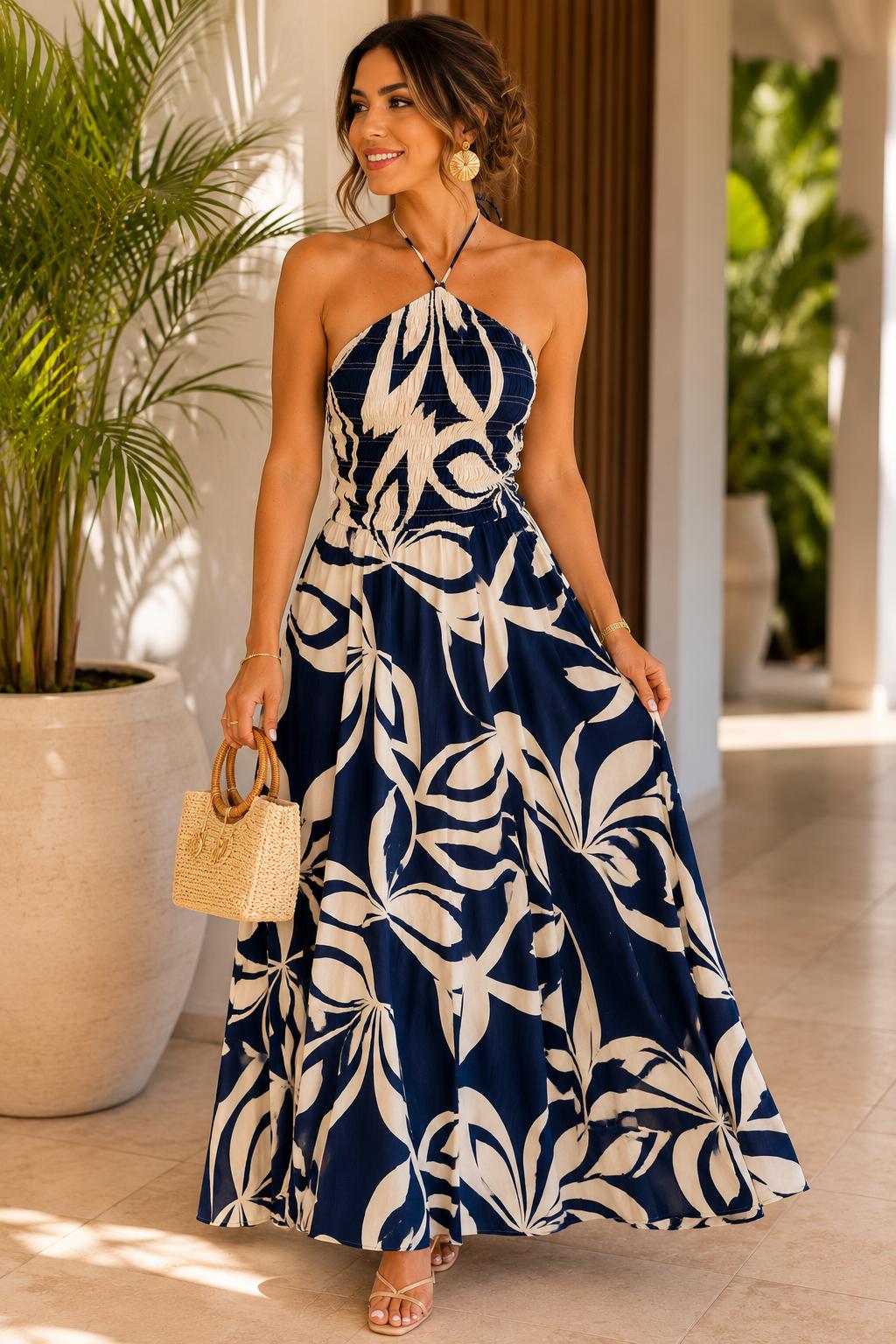JUNGLE WHITE & BLUE DRESS