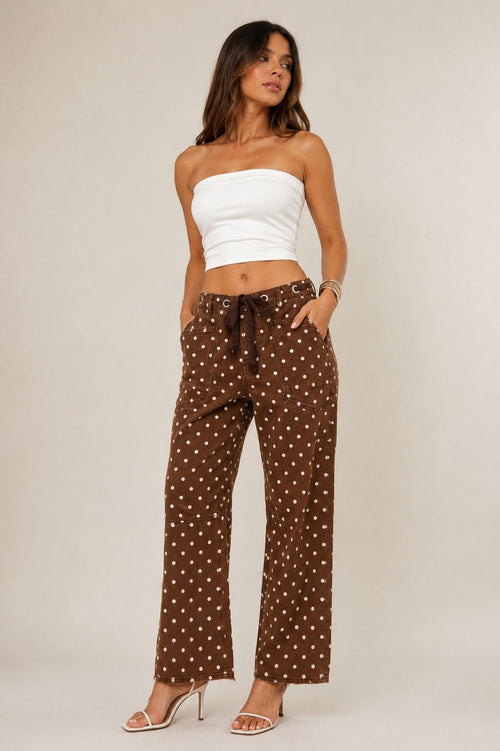BROWN POLKA DOTS JEAN PANTS