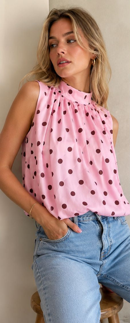POLKA DOTS BLACK & PINK TOP