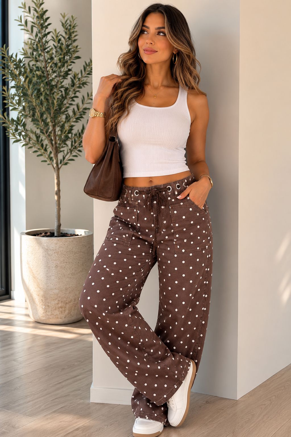 BROWN POLKA DOTS JEAN PANTS