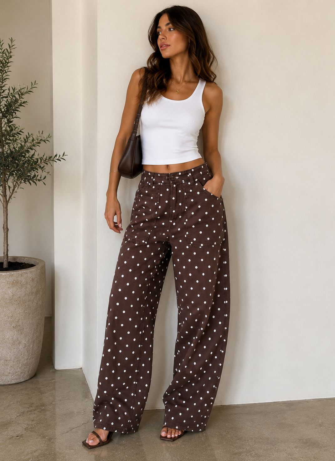 BROWN POLKA DOTS JEAN PANTS