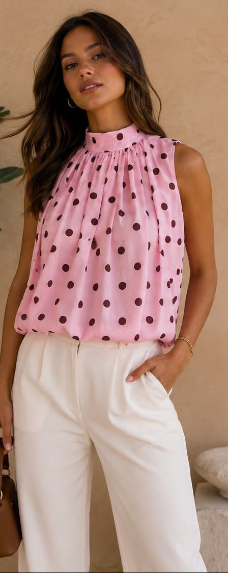 POLKA DOTS BLACK & PINK TOP